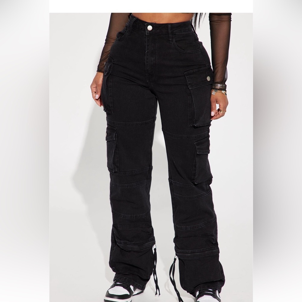 Fashion Nova Black Flare Cargo Jeans